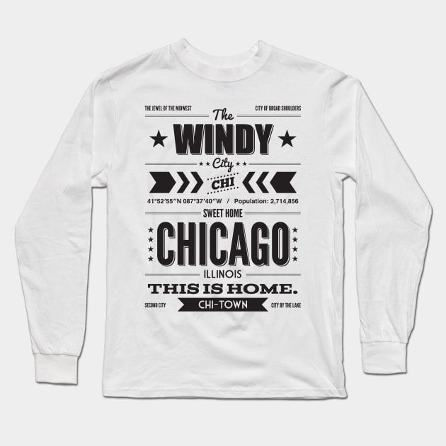 Chicago Typography Shirt Long Sleeve T-Shirt by BentonParkPrints